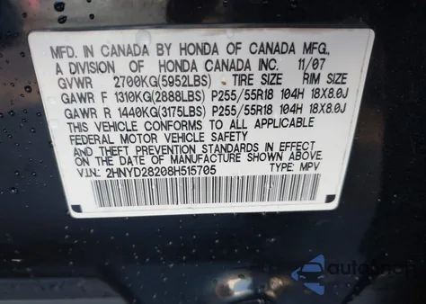 2008 Acura Mdx z USA, uszkodzony, nr VIN 2HNYD28208H515705